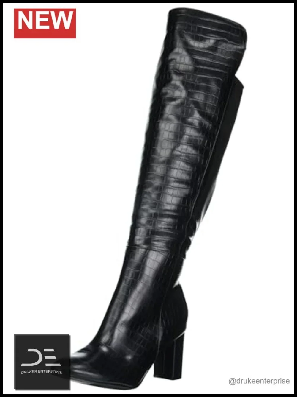 Wide Fit Over the Knee Boots Faux Suede Block Heel Side Zip